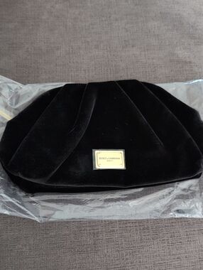Dolce & Gabbana Black Velvet Pleated Beauty Clutch Pouch Cosmetic Case